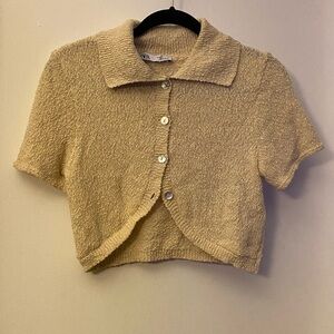 Zara Cream Knit Button-Up Sweater